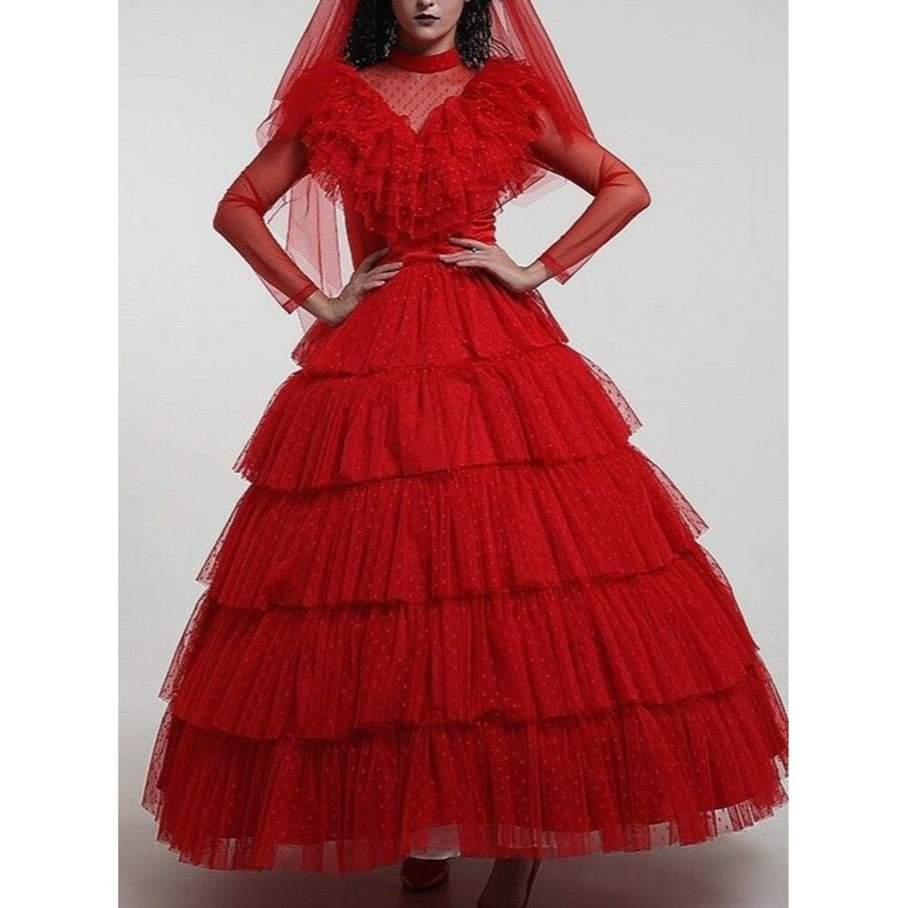 Beetlejuice Lydia Deetz Red Wedding Dress Costume Large Miccostumes Halloween